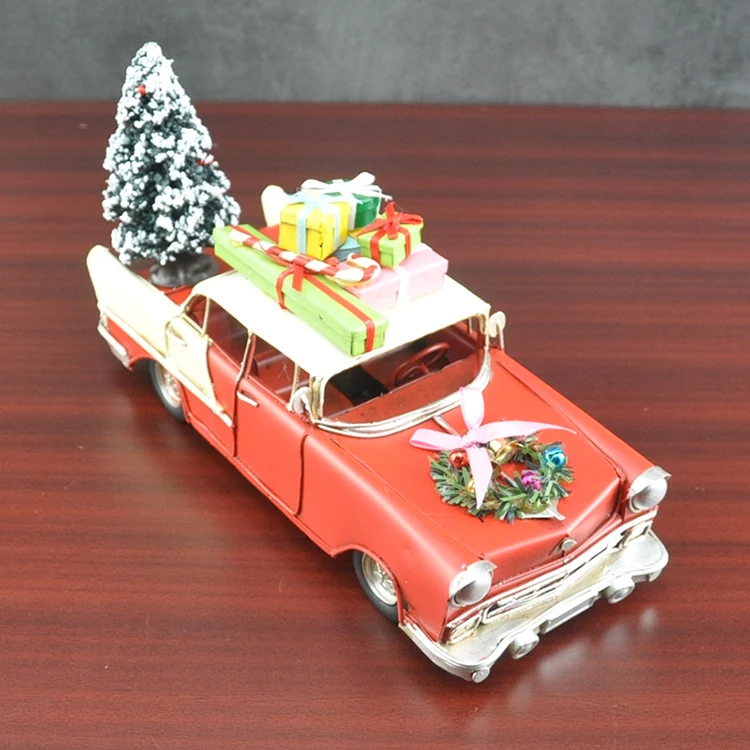 Vintage Car Antique Red Color Car Retro Christmas Car Metal Model