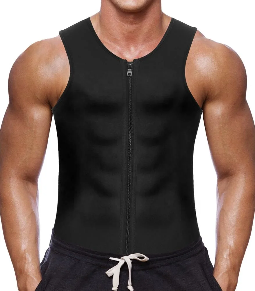 

Men Waist Trainer Vest for Weightloss Hot Neoprene Corset Body Shaper Zipper Sauna Tank Top Workout Sweatsuit Shirt vest, Black;gray