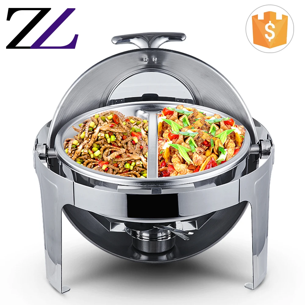 Hotel Equipment And Tools Round Stainless Steel Cheap Buffet Chafing Dish Roll Top Electric