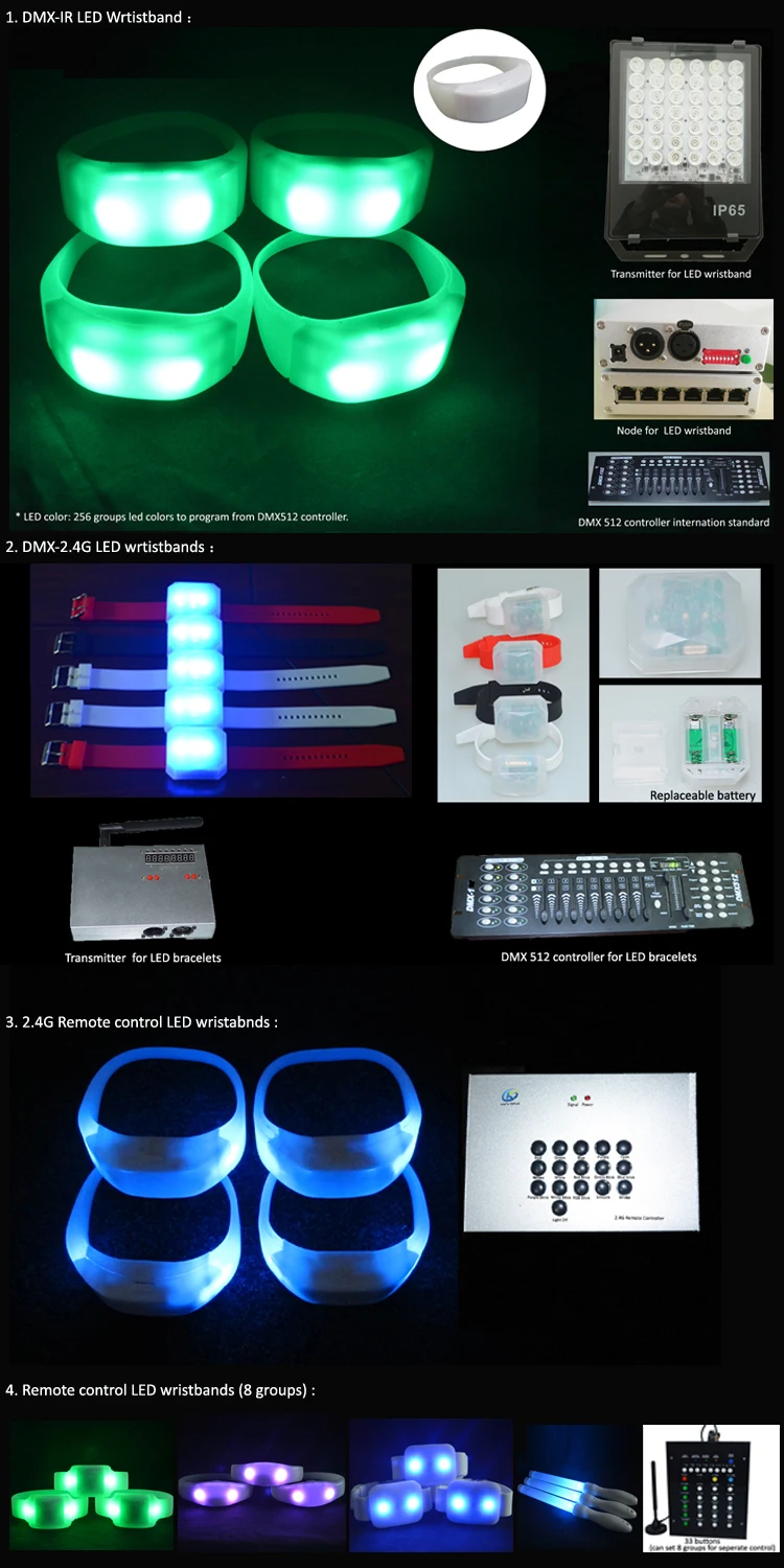 2019 Concert Wedding OEM DMX512 Control Programmable Led Bracelet Wristband