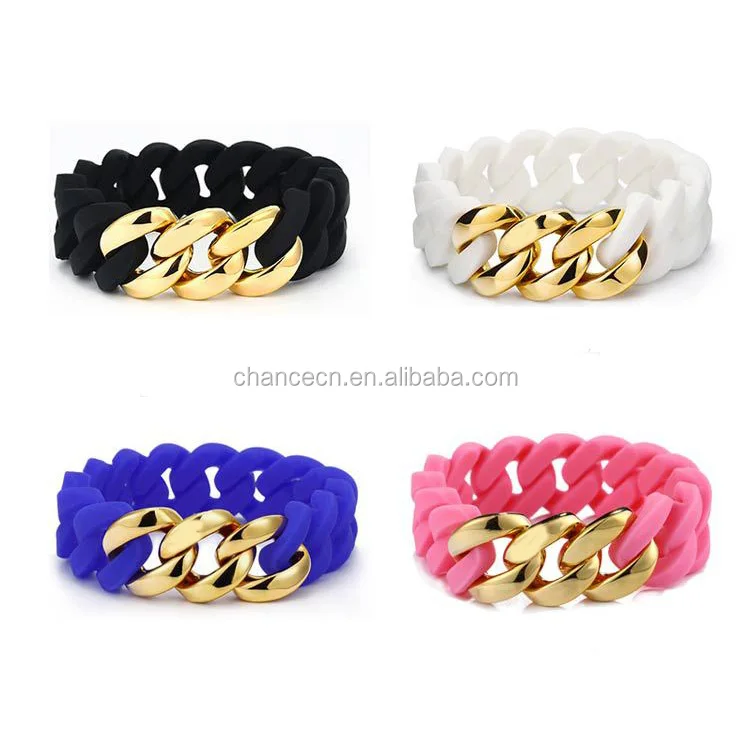 Custom Mens Elastic Silicon Stainless Steel Link Chain Bracelet Buy