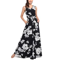 

Hot Sale In Stock New Summer Stylish Elegant Flower Pattern Women Long Maxi Dress
