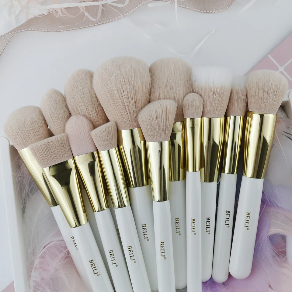 

BEILI New Arrival 30pcs White Gold Cosmetic Brushes Pink Synthetic Hair Foundation Eyelash Blending Makeup Brushes Set