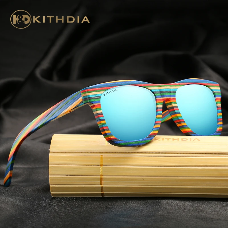 

Kithdia Polarized Skateboard Wood Sunglasses Men Bamboo Sun Glasses Women Brand Designer Original Rainbow Wooden Sunglasses 031