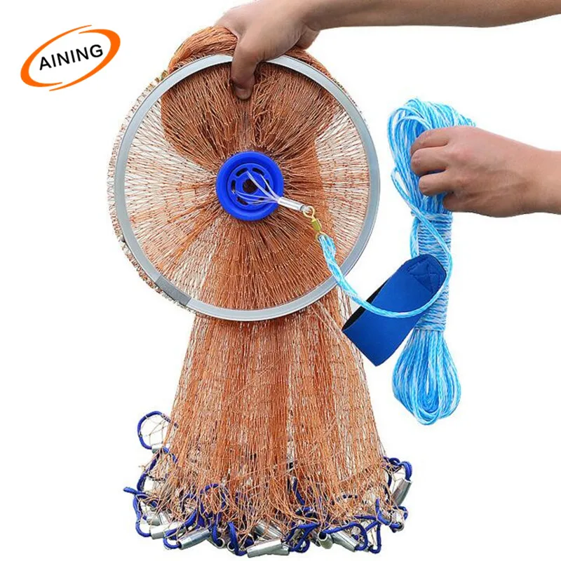 

American Fishing Nets Cast Net with Aluminum Frisbee for Bait Trap Fish, Clear or as request