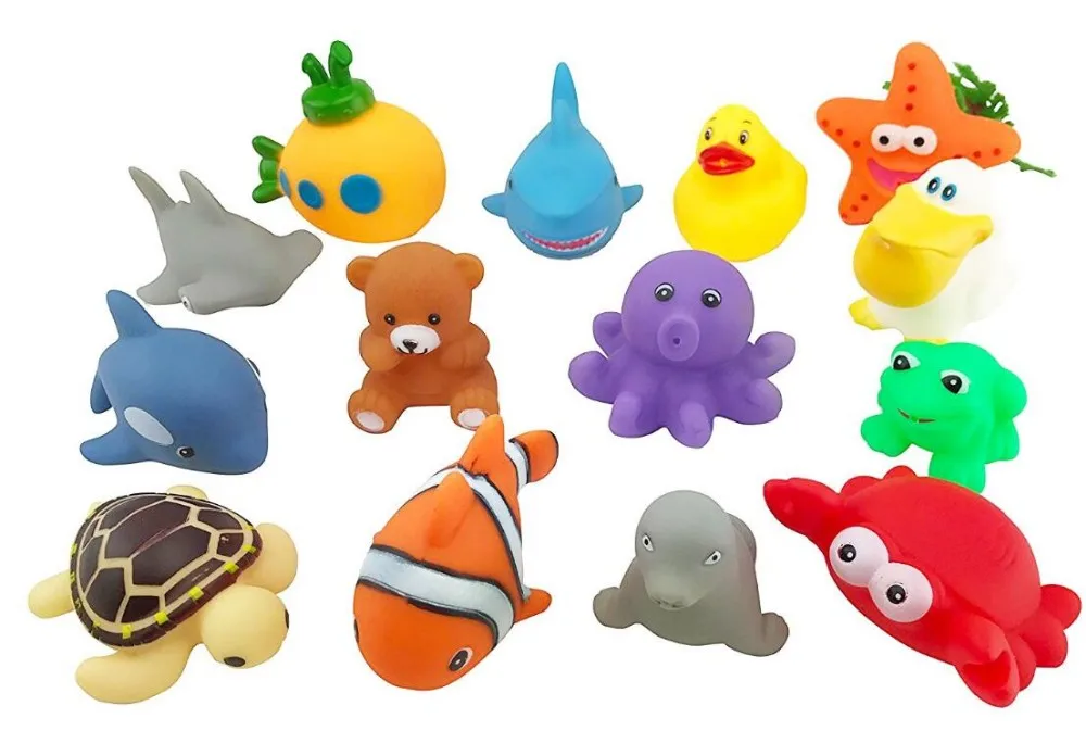 dimple Set of 20 Floating Bath Toys, Sea Animals Squirter Toys for Boys & Girls, Assorted Sea Animals Friends, Squeeze to Spray!