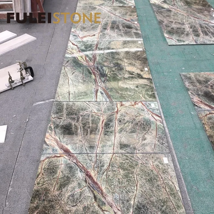 Low price indian light rainforest green marble tiles flooring