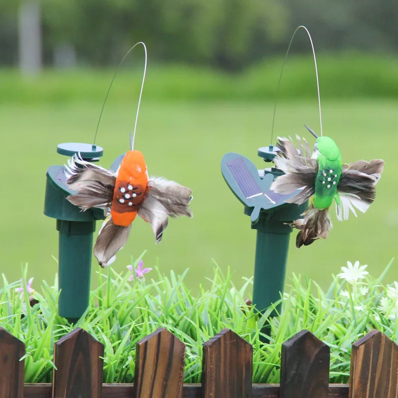 Solar Powered Flying Fluttering Dancing Humming Birds Outdoor Garden Yard Decor