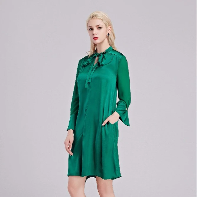 

elegant green silk one piece dress