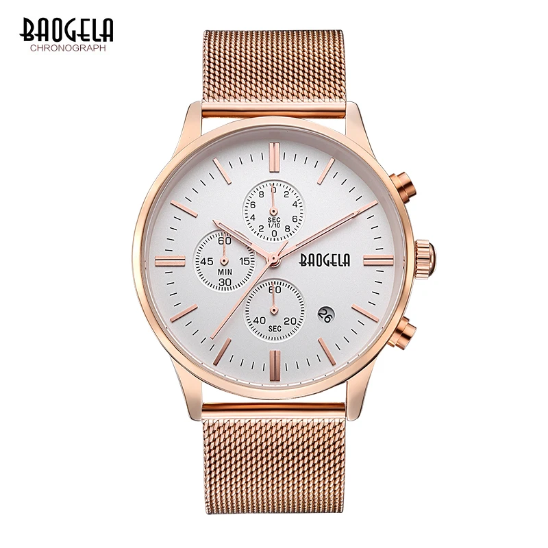 

BAOGELA Men Quartz Watch Stainless Steel Mesh Band Gold Watches Slim Mens Watches Male Sports fashion Wrist Watch fashion