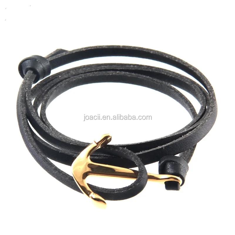 Fashion Men Anchor Bracelet on Black PU Leather Wrap Strap With Nautical Navy Wind Pirate Ship Anchor Model For Men