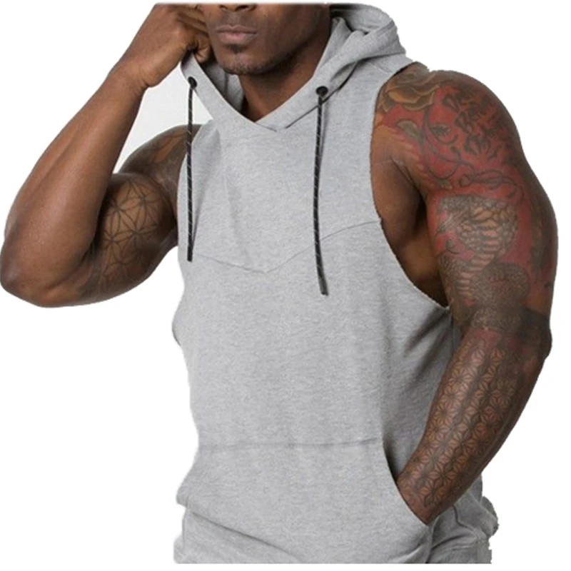 

Wholesale Custom Dry Fit Summer Cotton Black Blank Sleeveless Sportswear Running Hoodies Gym For Men, N/a