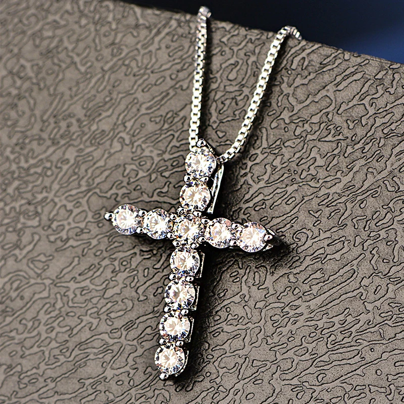

Lucky Female Cross Cz Pendants Silver Chain Necklaces Shiny Zirconia Choker Necklaces Fashion Jewelry Gifts For Women