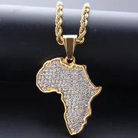 

Africa Map Iced Out Chain Rhinestone Crystal Gold/Silver Color Pendant & Necklace Chain For Fashion Men/Women Gift Jewelry
