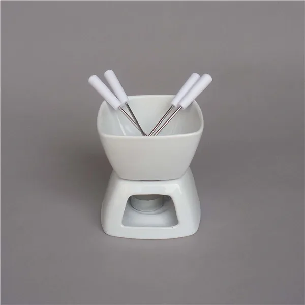 New design plain white divided hot chocolate pot candle ceramic  chocolate fondue 