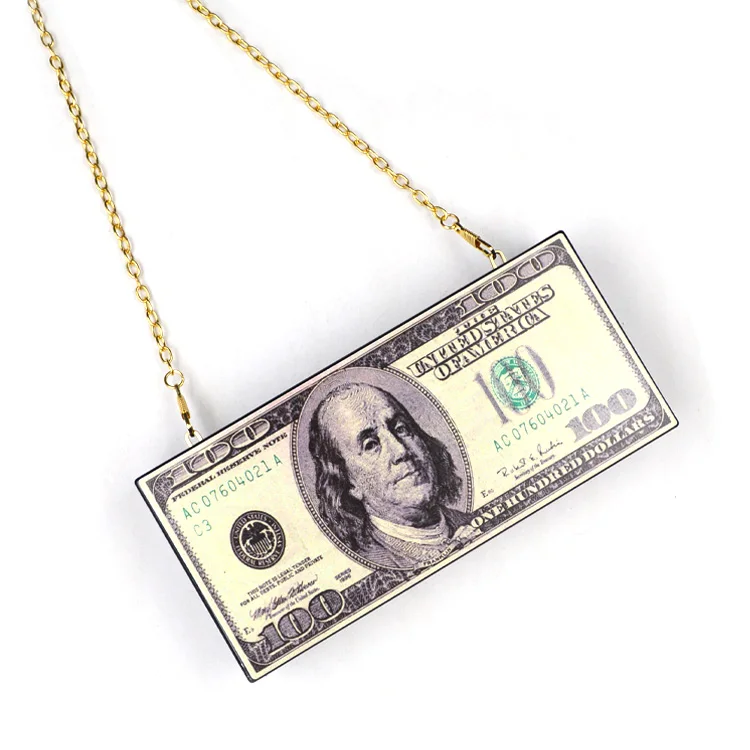 
Cheap Chinese Unique Fancy Top Quality Custom Logo Clutch Evening Bag Fashion dollar money Handbag 