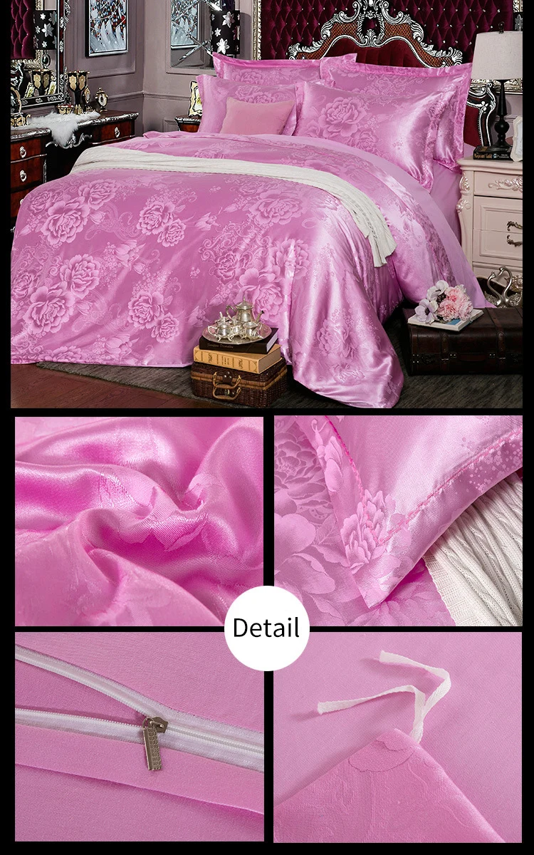 European Style Embroidered Cotton Pink Bedding Set Luxury Wedding