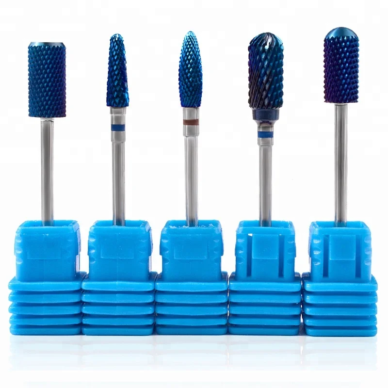 

Misscheering 5 Type Tungsten Carbide Burrs Nano Coating Nail Drill Bits Blue Metal Drill Bit Manicure Electric Drill Accessories, Blue coating