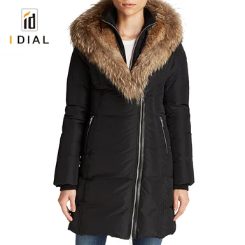down coat with real fur trim hood