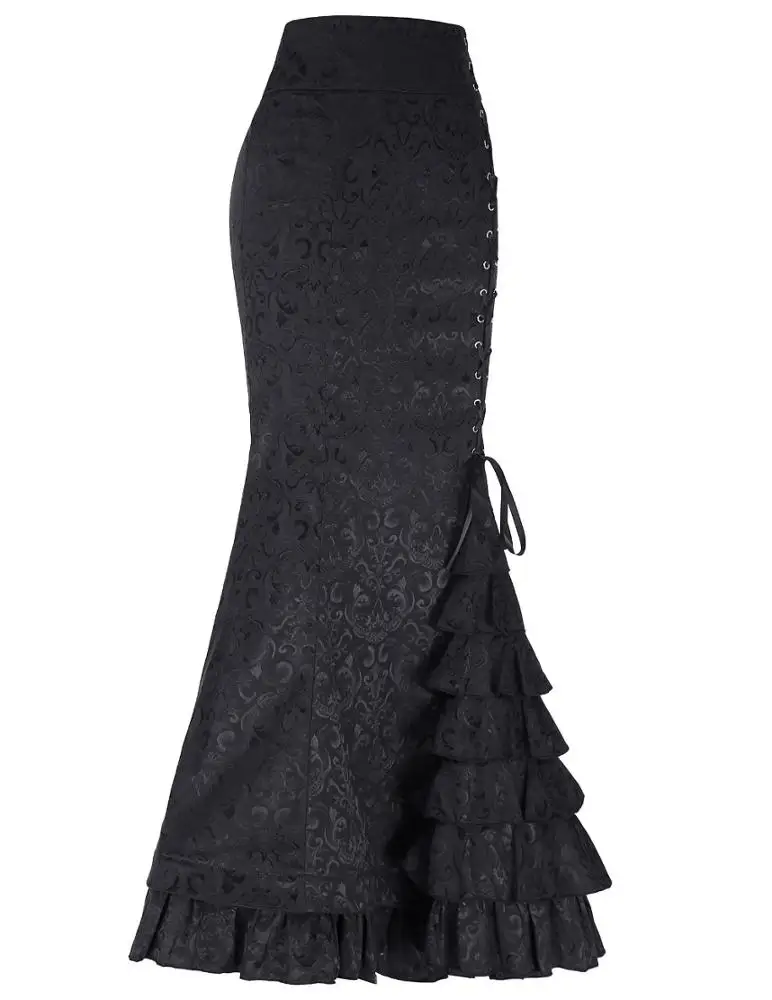 

Ecowalson Women's Steampunk Victorian Mermaid Skirt Brocade Lace Up High Waist Vintage Maxi Skirt