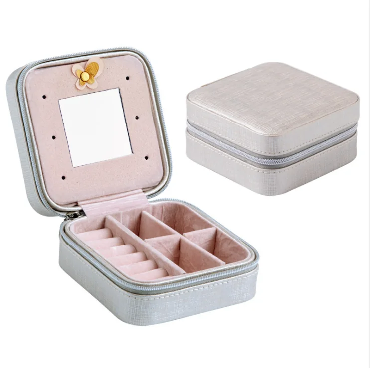 

Women Girls Organizer Earring Ear Stud PU Leather Portable Jewel Case Jewellery Packing Jewelry Box Travel Case with Mirror, Black color, and other color can be customized