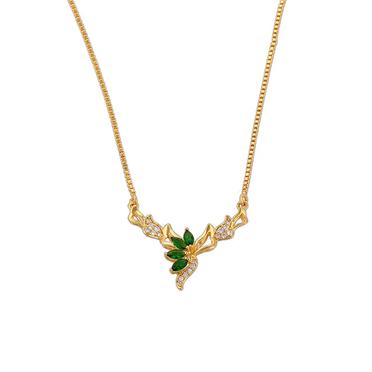 

Xuping gold 24K Pendants Charms Type jewellery green zircon necklace for women