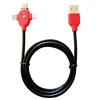 Red 100% inspection compact led usb cable 3 in 1 usb charging cable for goophone