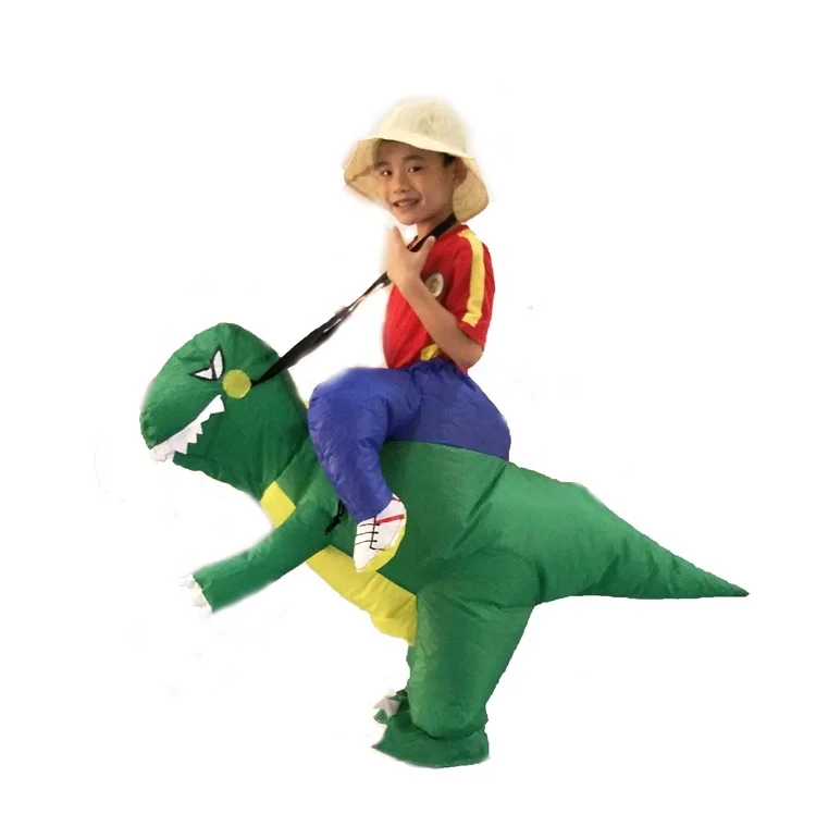 

Wholesale Inflatable Costume Halloween Air-blown Suit Ride On Animal T-rex Dinosaur Costume For Children, Green