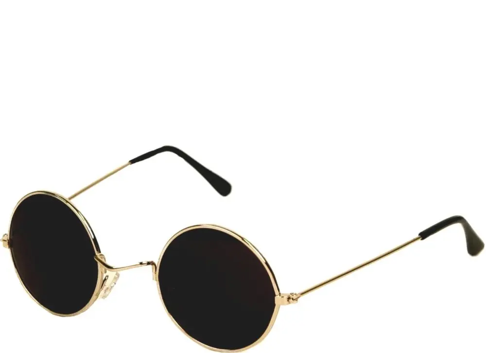 Retro Gold Metal Frame Round John Lennon Hippy Hippie Sunglasses Brown Lens 60/'s