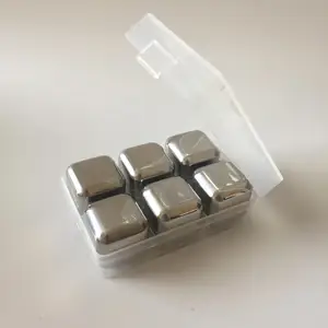 Image of 304 Stainless Steel Ice Cubes Whiskey Stone Chilling Stones PVC Box Packing, Pack of 6