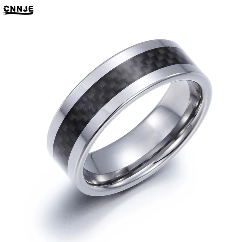 
Wedding Ring Carbon Fiber Inlay Comfort Fit Beveled Edge Tungsten Ring For Men 