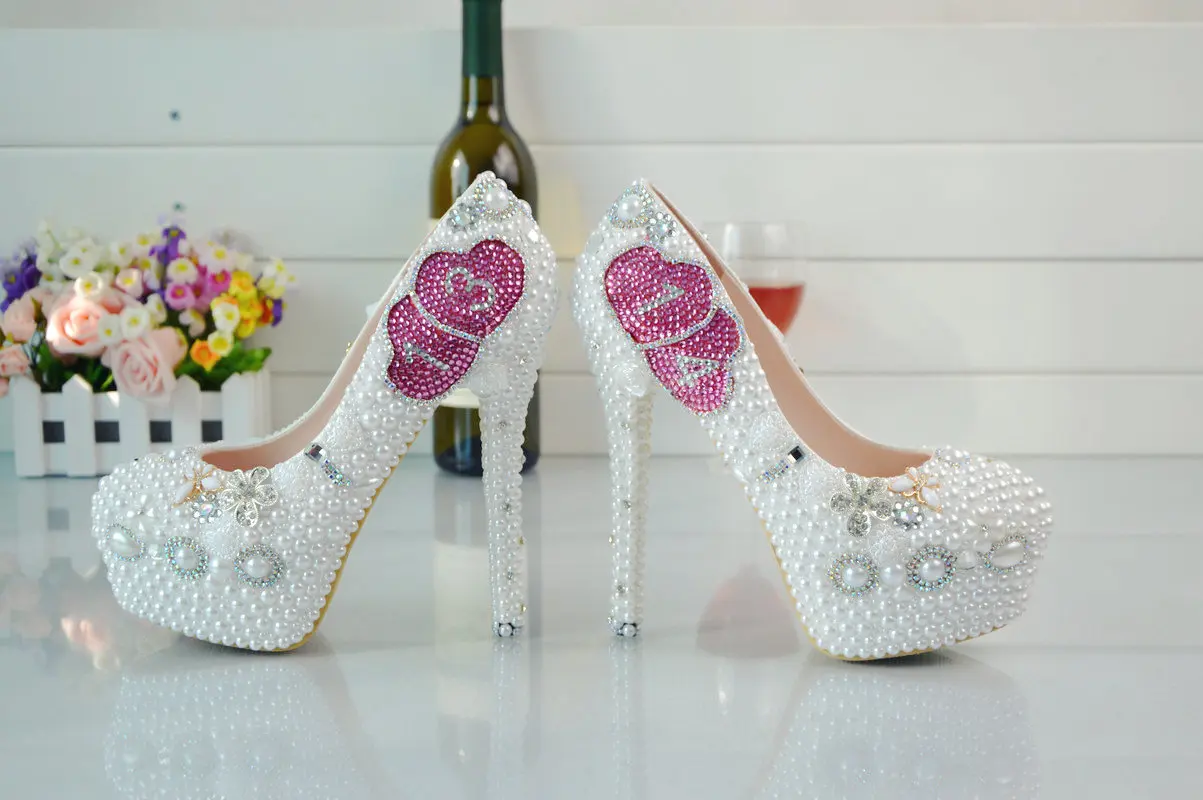 Bs005 Pearl Rhinestone Bridal White Ultra High Heels Elevator Women's