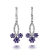 Onier Fashion statement earrings blossom purple pave perfect three flower rhinestone drop earrings for party