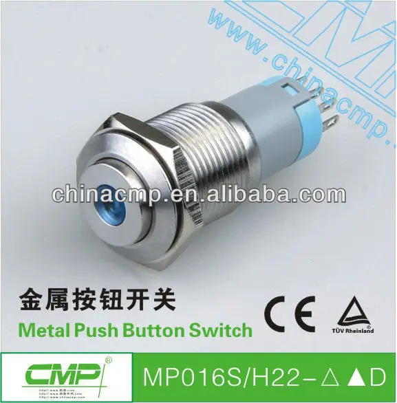 16mm stainless steel led light illuminated pushbutton switch