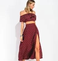 

Girl Women Off Shoulder Red Vintage Dot Long Dress Summer Maxi Dress Chiffon Ruffle Sexy Beach Dresses Vestidos