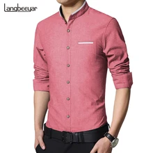 2016 New Fashion Casual Men Shirt Long Sleeve Stand Color Slim Fit Shirt Men Korean business Mens Dress Shirts Men Clothes 5XL