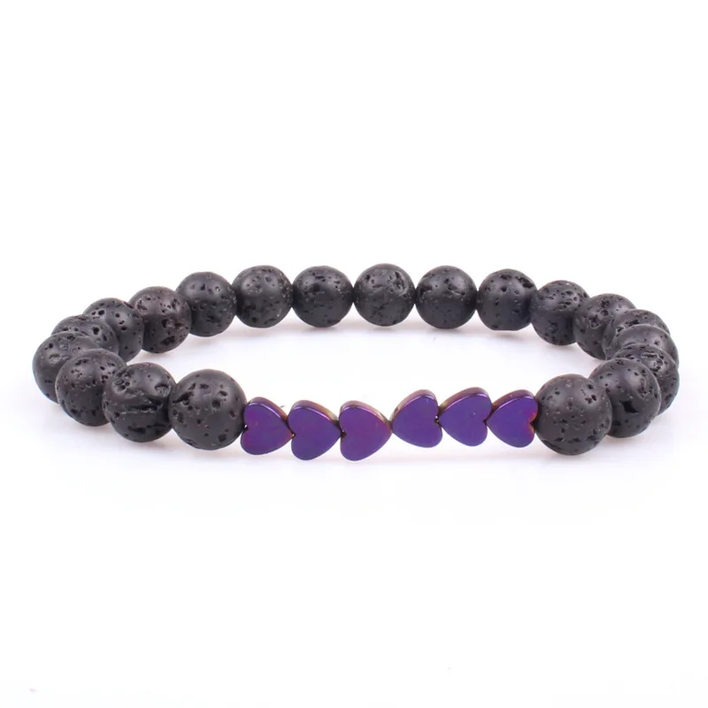 

Lava Rock Jewelry Color Heart Charm Elastic Bracelet For Women Mujeres Pulsera