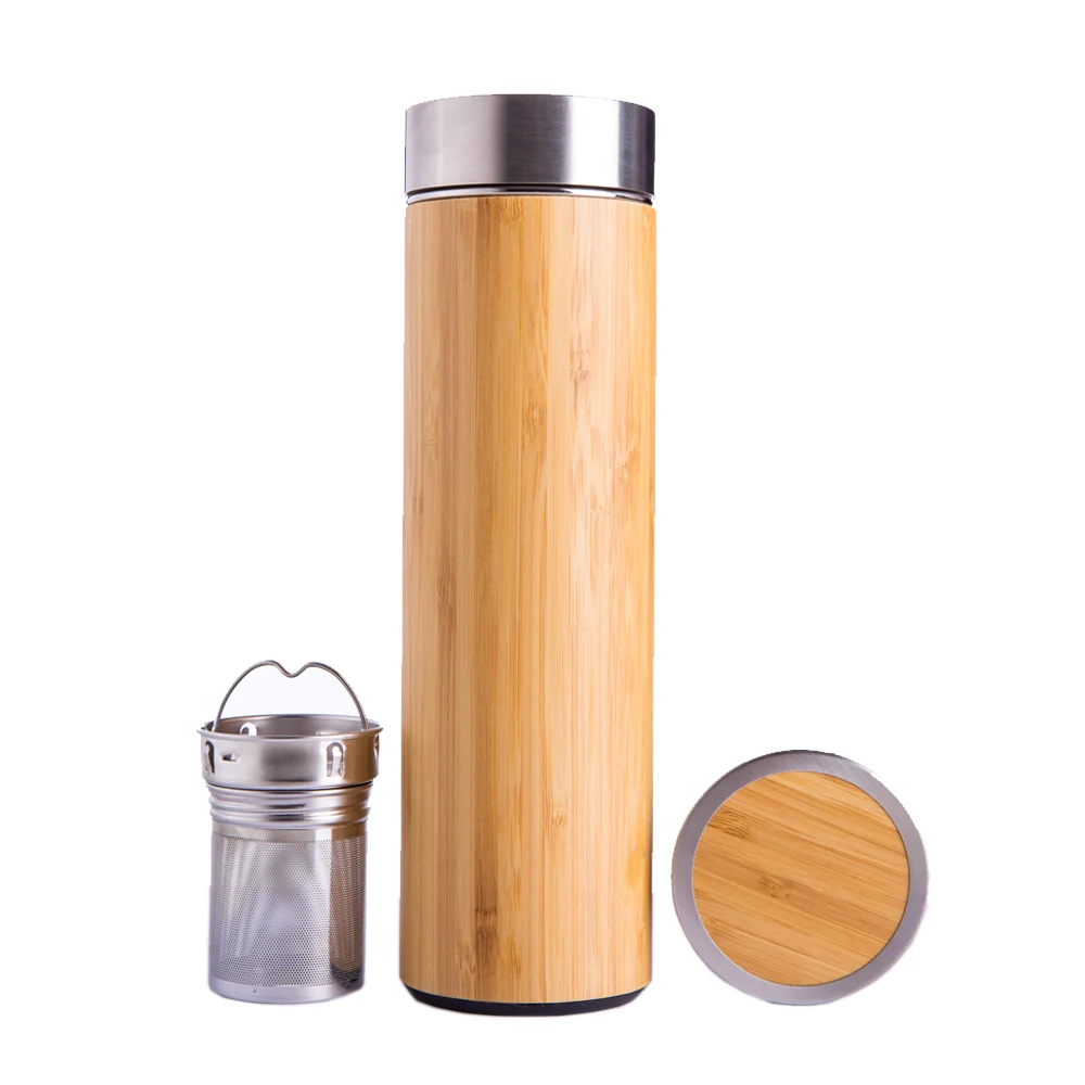 

No Minimum stocked Custom promotional personalized core bamboo insulated tavel water tumbler tea infuser water bottle