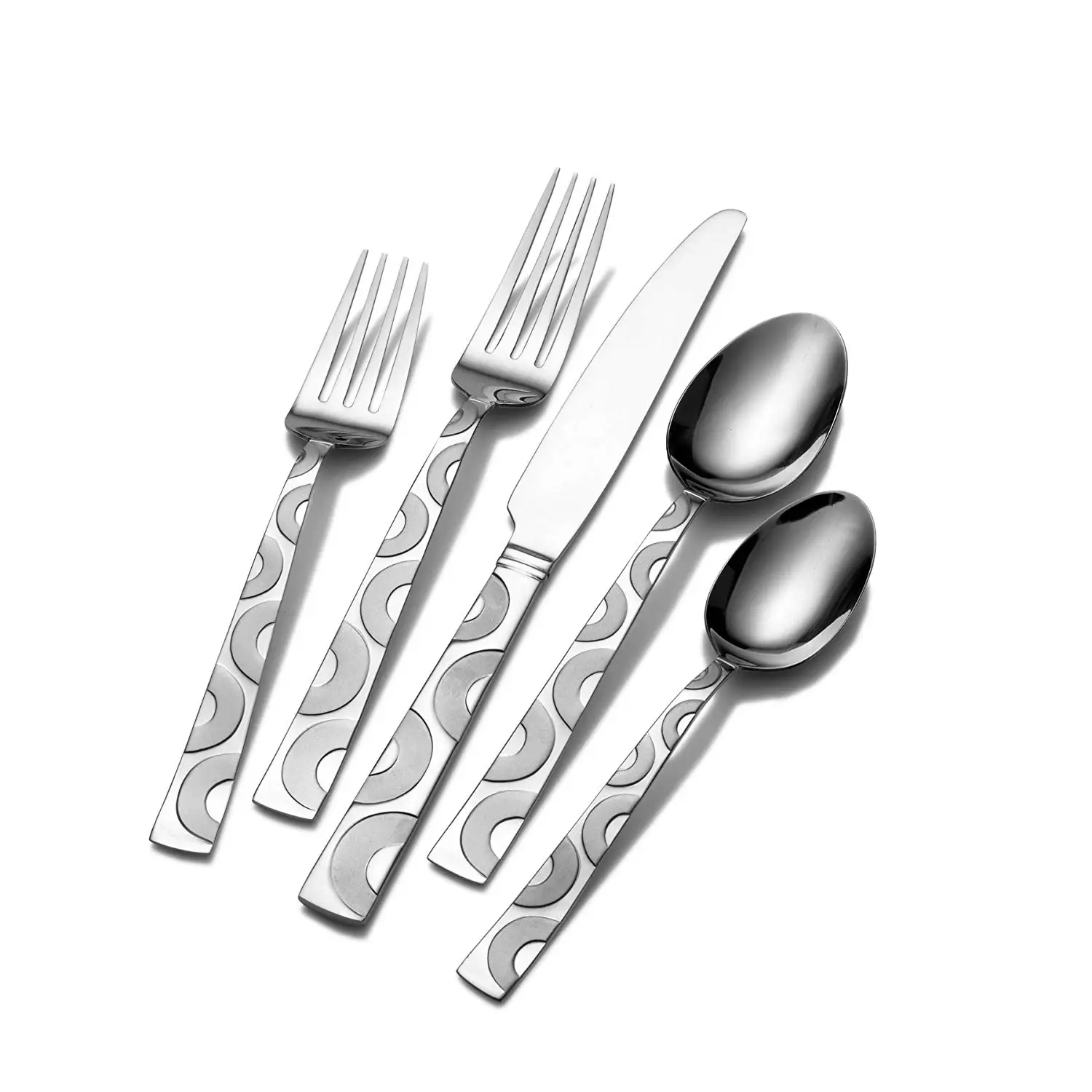 Pfaltzgraff 5077857 Wheels Frost 44-Piece Stainless Steel Flatware Set with Serving Utensil Set, Service for 8