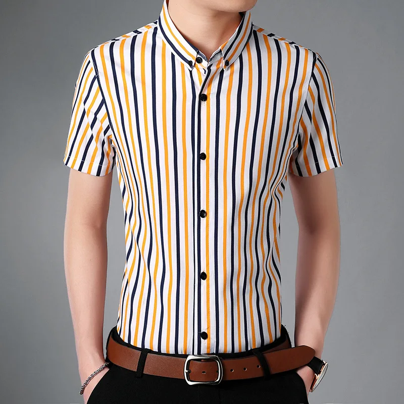 

Hot sale stand collar stripe man's blouse shirt