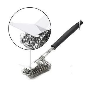 WCP312 New Amazon Double Helix Bristle with Spring BBQ grill cleaning brush 18 inch long handle 3 bbq grill brush