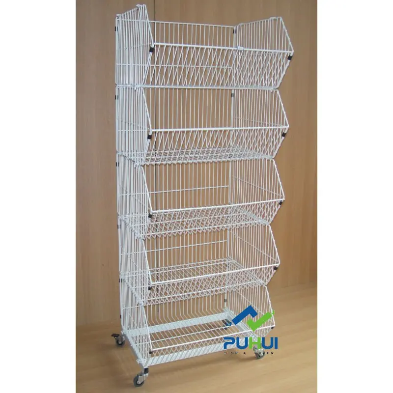 Multi Shelf Metal Display Rack for Retail – Heavy Duty Stacking Basket ...