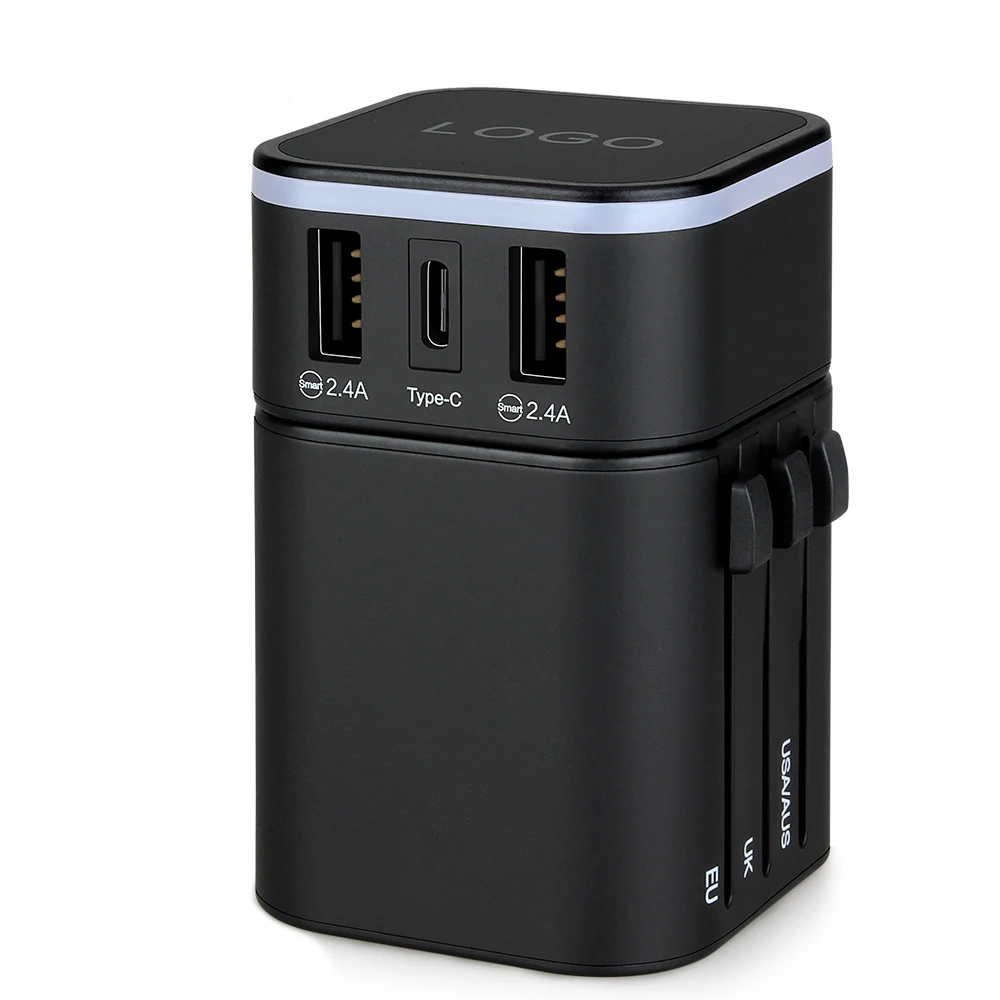 
Newest 3USB port world travel adapter USB C quick charger socket with AUS EU UK US plug outlet 