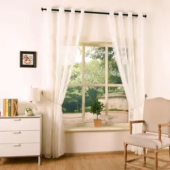 Simple Curtain Design Embroidered Sheer Voile Curtain Eyelets
