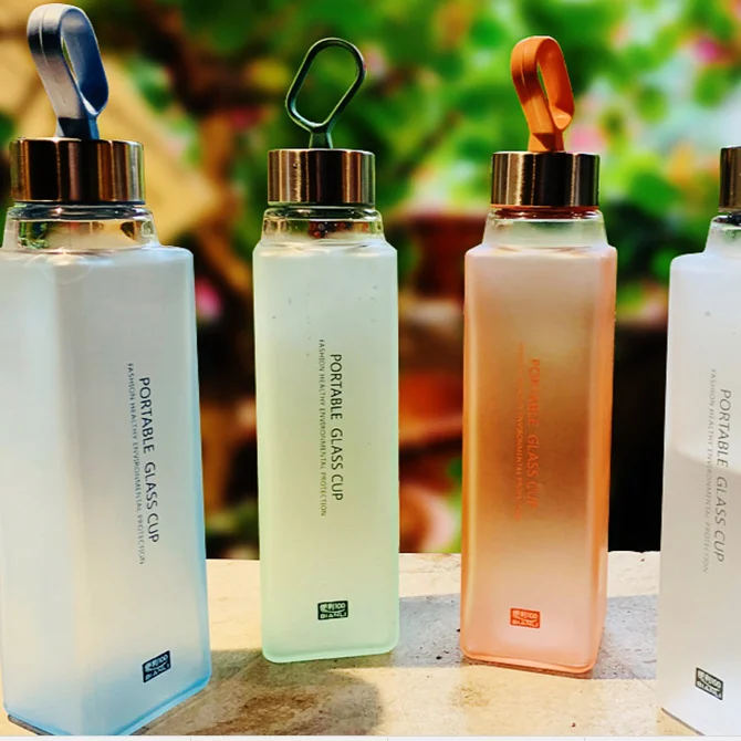 

Square Water Bottle Glass New Style Portable Outdoor Silicone Direct Drinking with Lid Running with Custom Logo Applicable