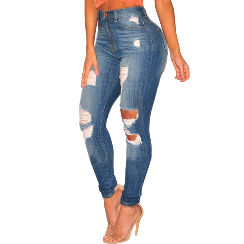 Fashion Women Denim Ripped High Waist Skinny Jeans - Buy High Waist ...