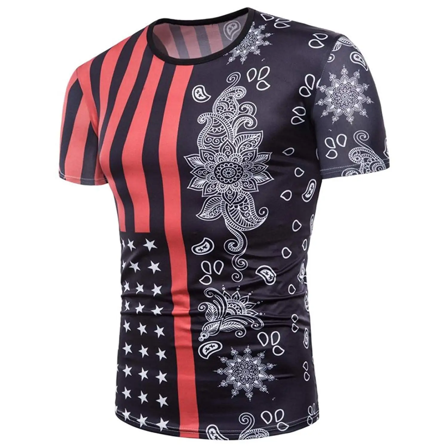 Challyhope Mens Tees, Patriotic Flag 3D Printed Graphic T Shirts Summer Casual Cool Tops Jersey