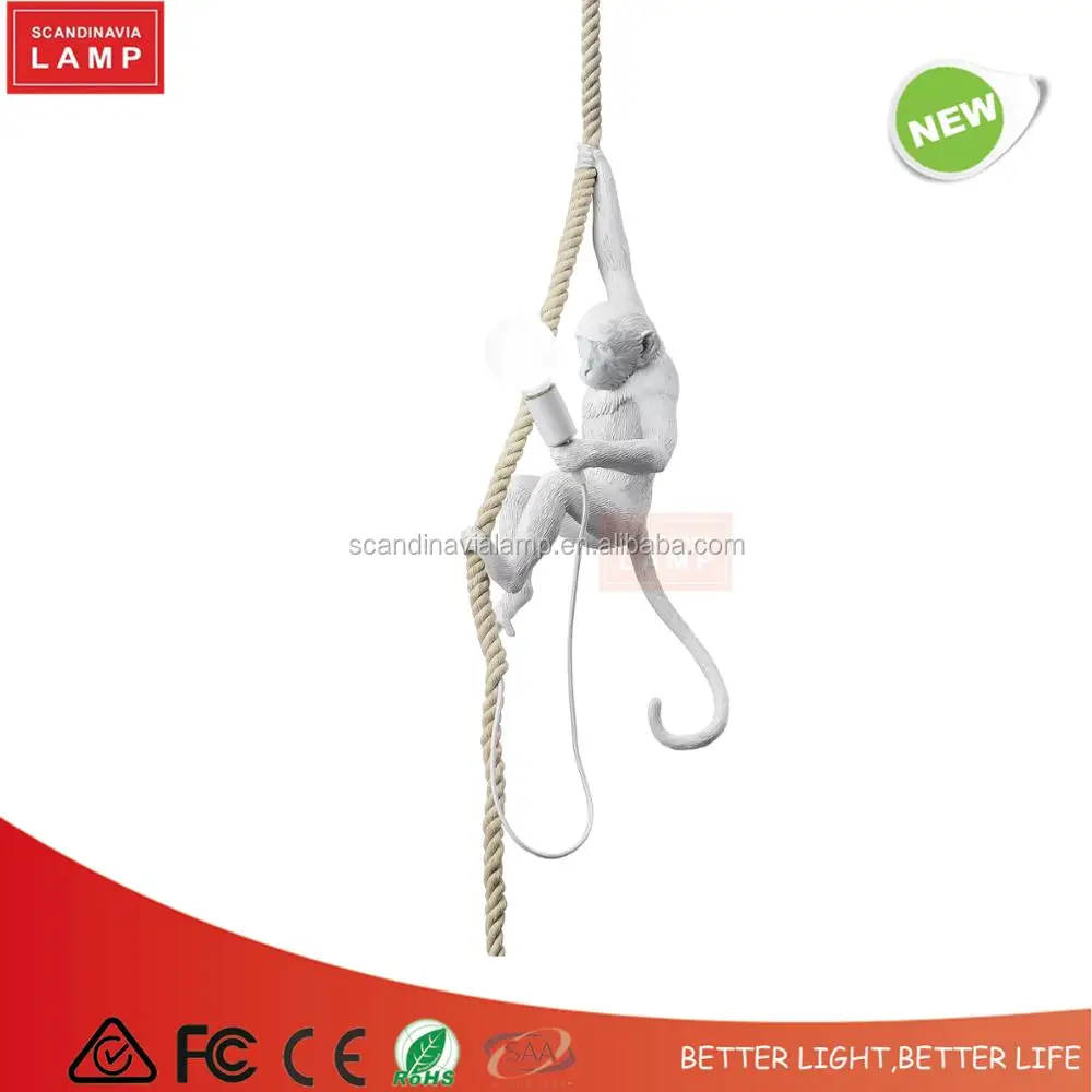 premium quality white resin monkey hanging lamp hemp rope suspension pendant lights