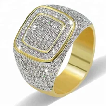 Am&eacute;ricain plaqu&eacute; or micro-incrust&eacute; zircon bague hip hop hipster hip-hop hommes bague
