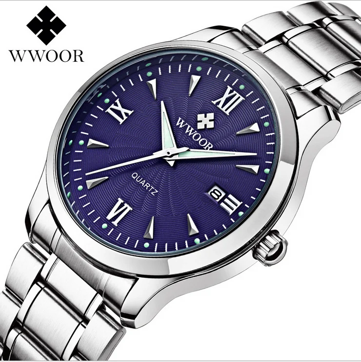 

WWOOR steel strip deep waterproof Calendar luminous men's Japan movt quartz stainless steel case back watch, Colours